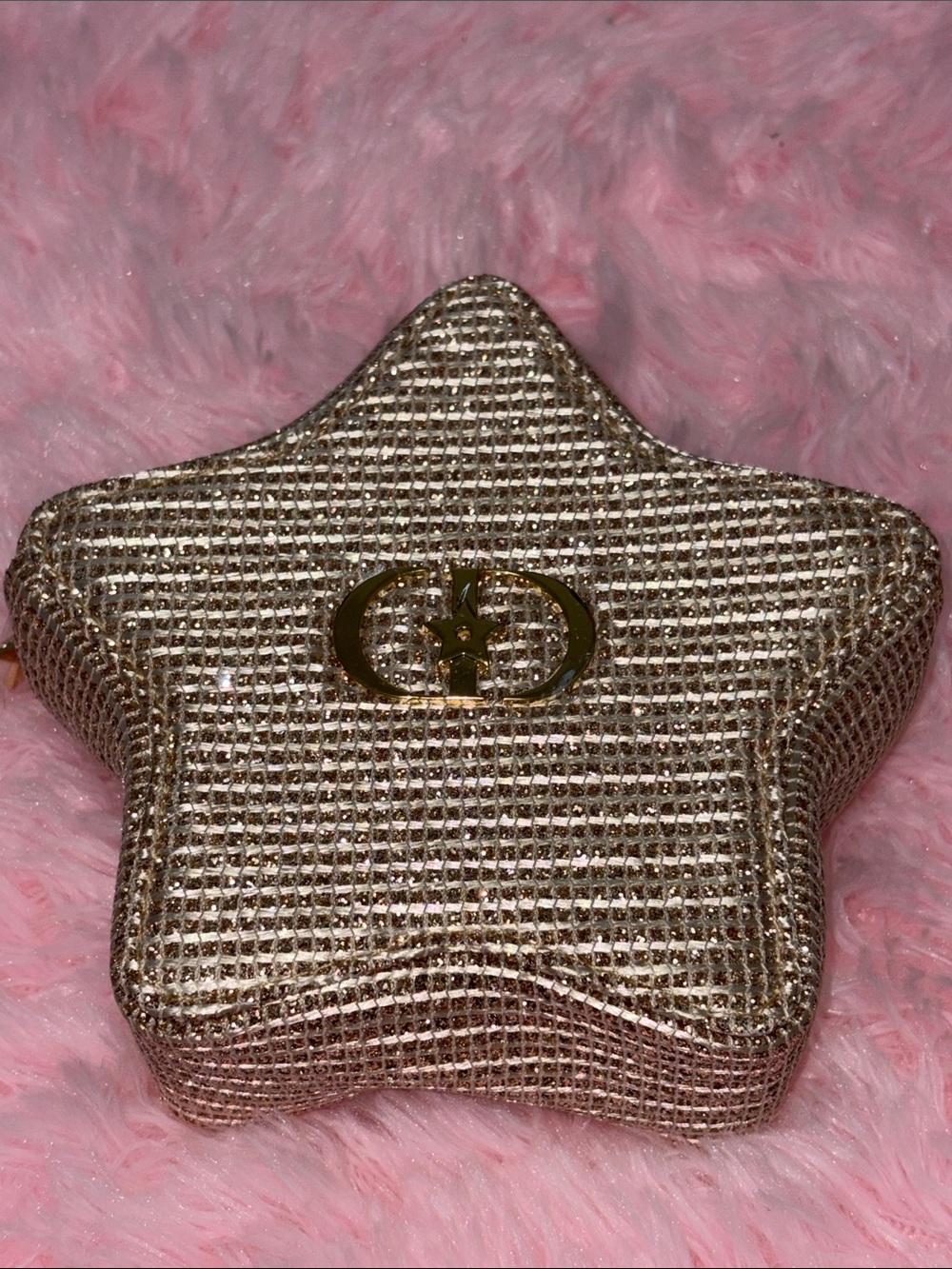 Christian Dior Star Shaped Glitter Gold Zip Around Make Up Case